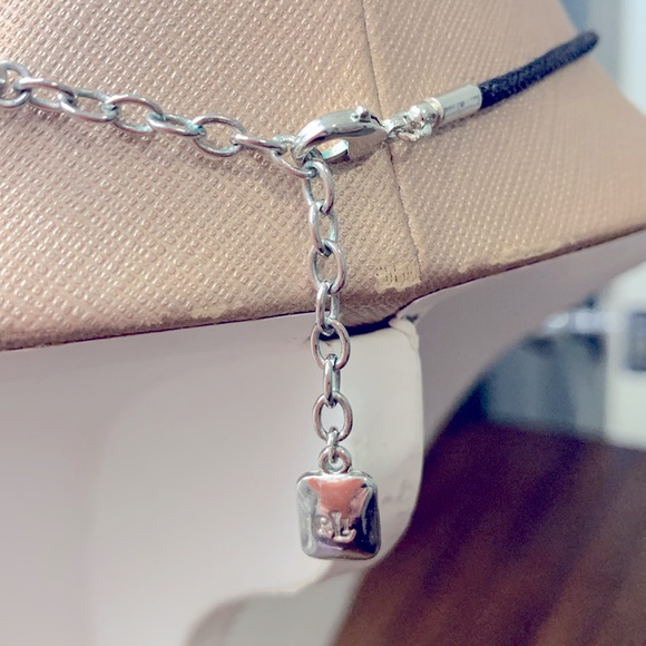 Ralph Lauren triple crystal necklace on black leather cord - Picture 3 of 3